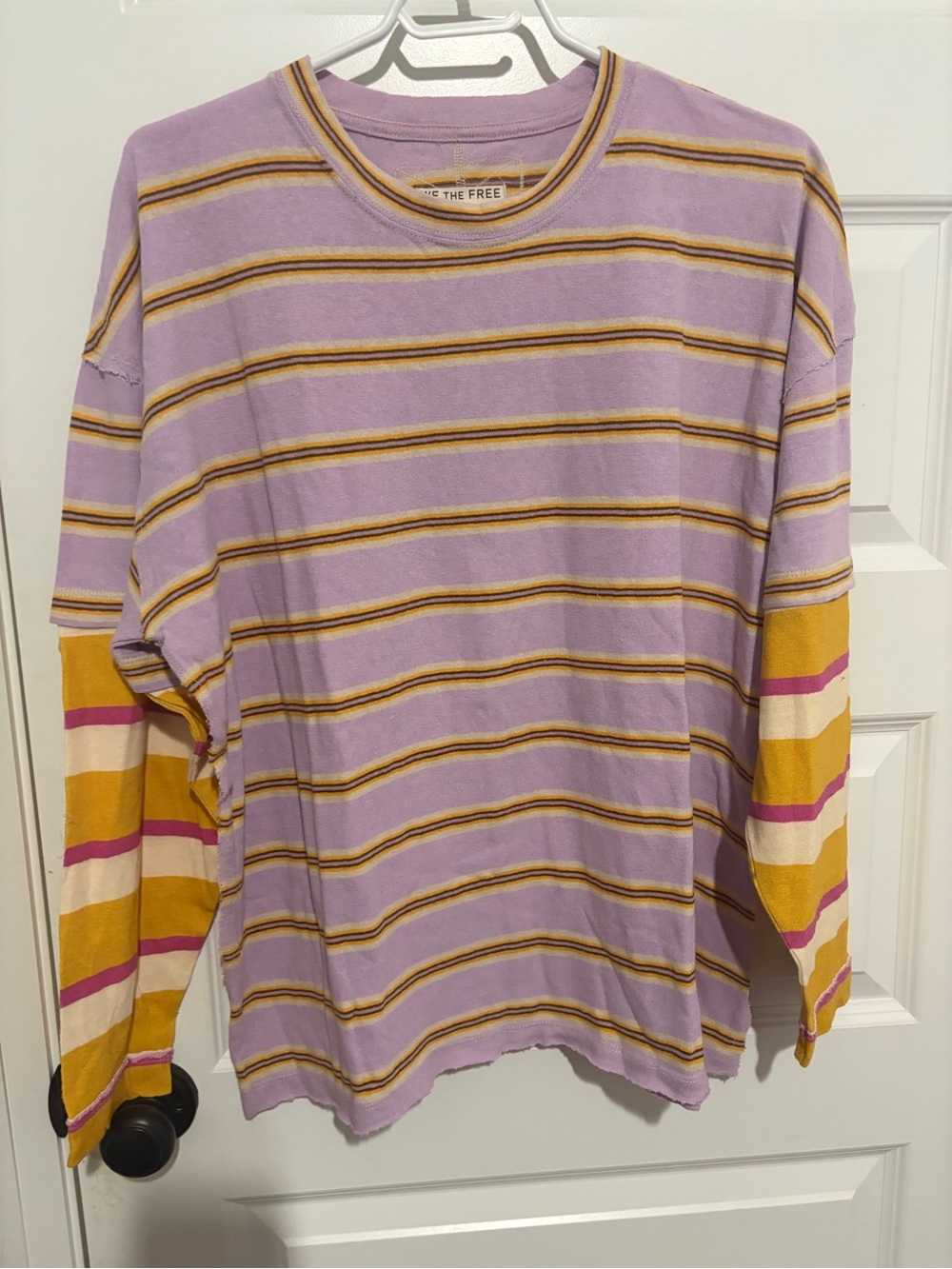 We The Free Lavender, Mustard & Pink Striped Long-Sleeve Tee - Size Large